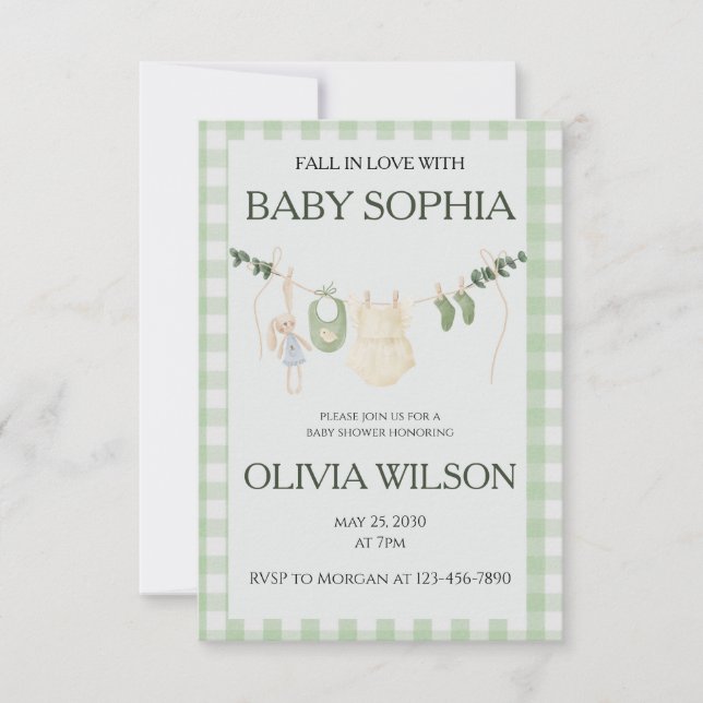 Höst Baby Flicka Gingham Baby Shower Inbjudan (Framsida)