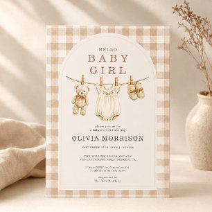 Höst Baby Girl Klädtork Baby Shower Inbjudningar