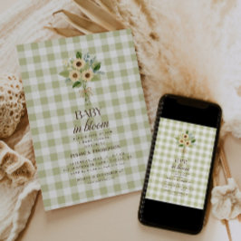 Höst Baby in Bloom Gingham Solros Babyfirande Inbjudningar