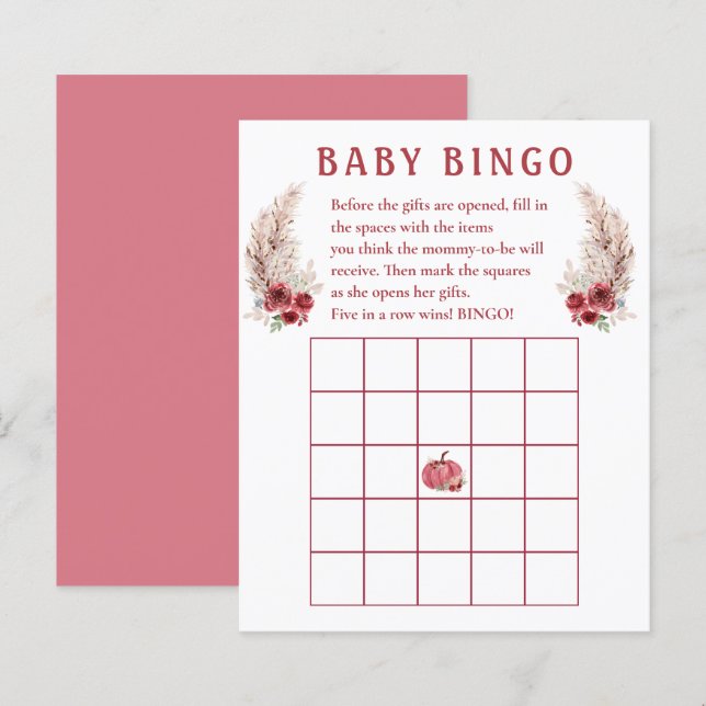Höst Baby Shower Boho Pumpa Baby Bingo Spel (Fram/baksida)