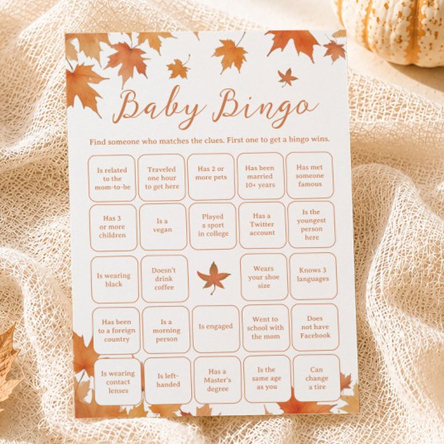 Höst Baby Shower Hitta Gäst Bingo Spelkort Inbjudningar (Skapare uppladdad)
