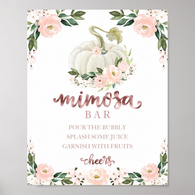Höst Baby Shower Rosa Guld Mimosa Bar Skylt (Framsidan)