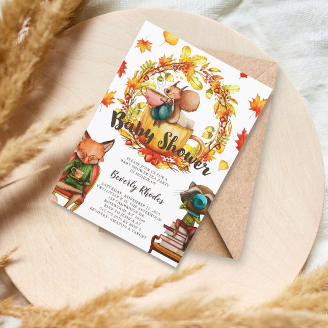 Höst Baby Shower Tekalkonen Djur Inbjudningar (Skapare uppladdad)