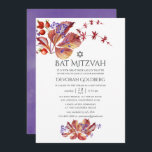Höst - Bat mitzvah Löv för färgen Fall Watercolor Inbjudningar<br><div class="desc">Bat mitzvah inbjudningskort för höstblad med ultraviolett tema.</div>