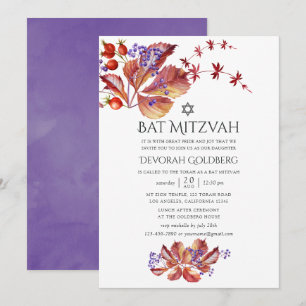 Höst - Bat mitzvah Löv för färgen Fall Watercolor Inbjudningar