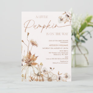 Höst Beige Brun Blommig Liten Pumpa Bebis Badrumsf Inbjudningar