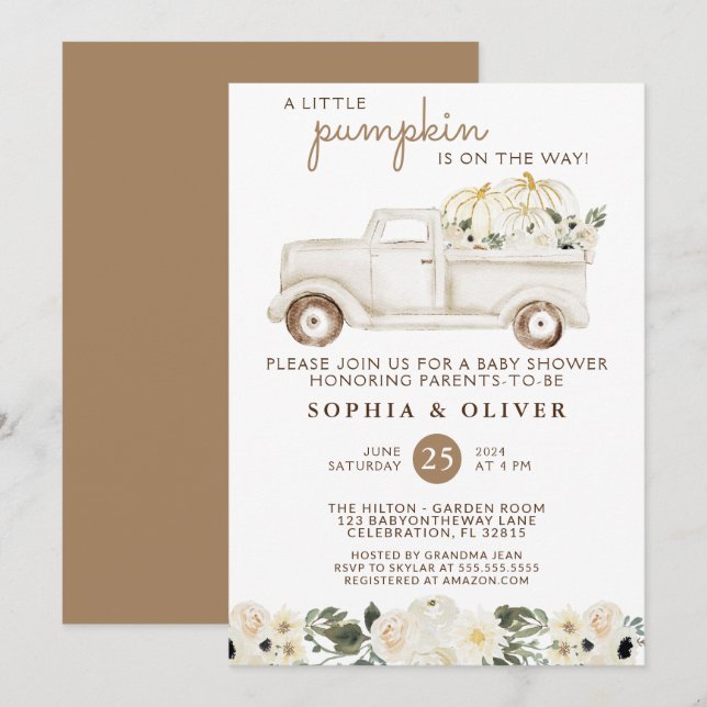 Höst Beige Brun Könsneutral Par Babyshower Inbjudningar (Fram/baksida)