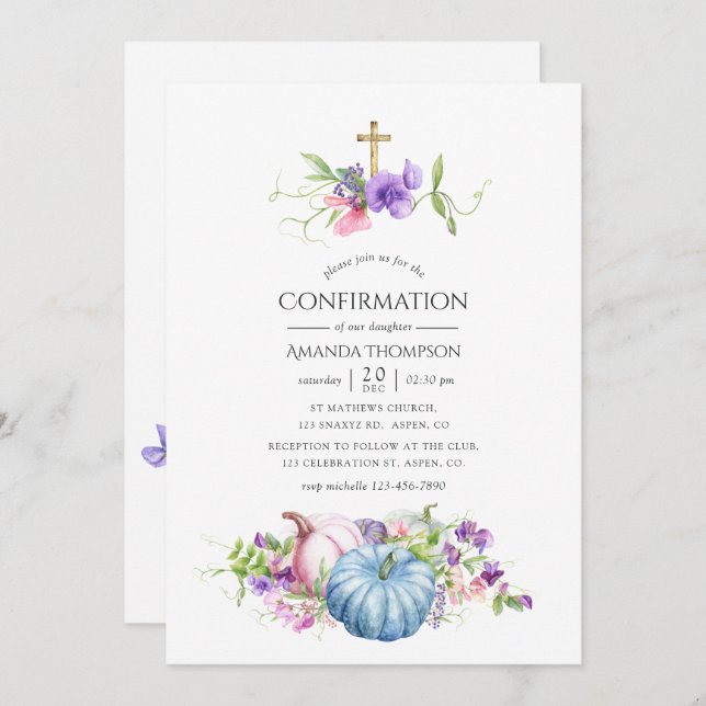 Höst - bekräftelse av fallBlommigt Inbjudningar (Fram/baksida)