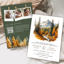 Höst Berg Skog QR-kod Foto Bröllop  Inbjudningar