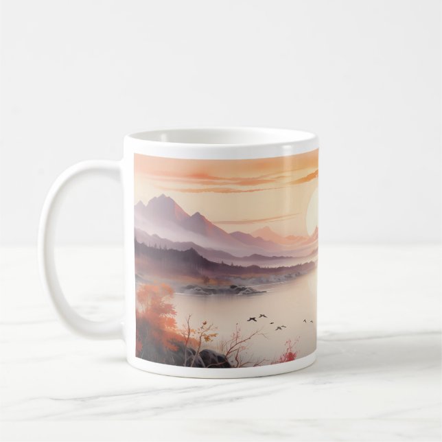 Höst bläckmålning med solen kaffemugg (Vänster)