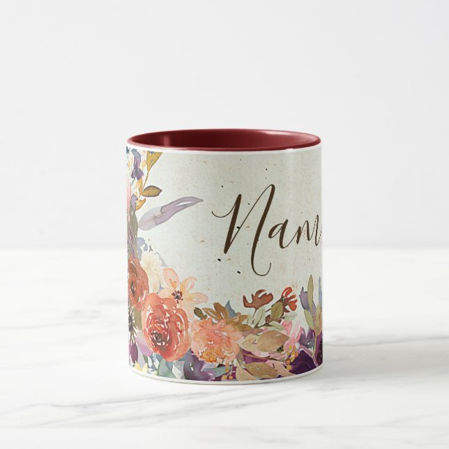Höst blandad akvarell blomster personlig mugg (Center)