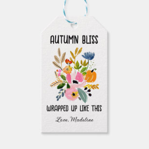 Höst Bliss Fall Blommigt Bouquet med Pumpkins Presentetikett