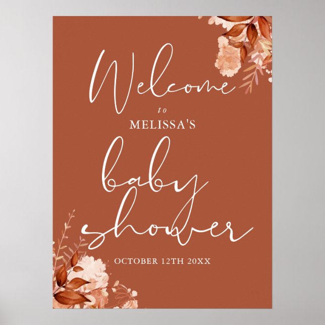 Höst Blommig Baby Shower Välkomstskylt Poster (Framsidan)
