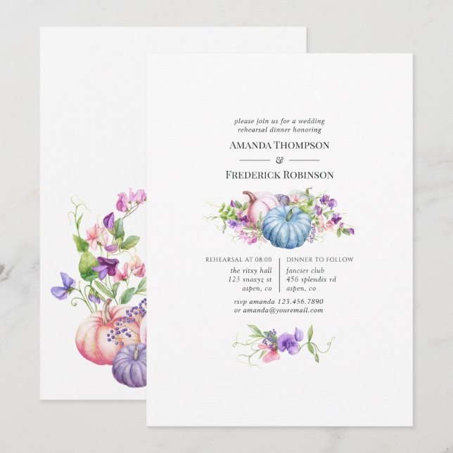 Höst - Blommigt Bröllop Rehearsal Middag Inbjudningar (Fram/baksida)