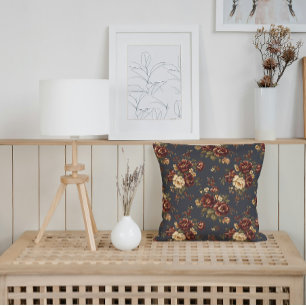 Höst Blommigtar i Deep Burgundy och Warm Cream Kudde