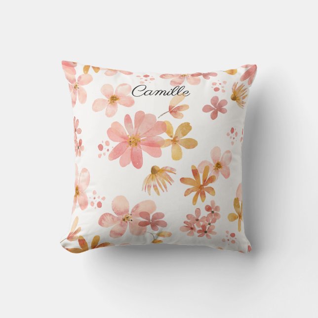 Höst blomster namn orange persika kudde (Framsida)