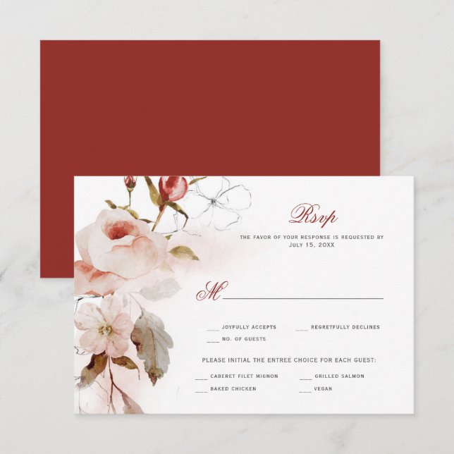 Höst Bohem Chic Blommor Akvarell OSA Kort (Fram/baksida)