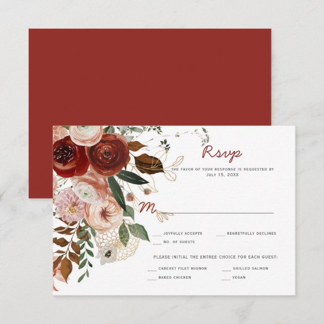 Höst Boho Akvarell Blommig RSVP-kort OSA Kort (Fram/baksida)