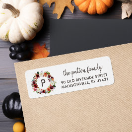 Höst Boho Blommor Krans Monogram Returadress Returadress Etikett