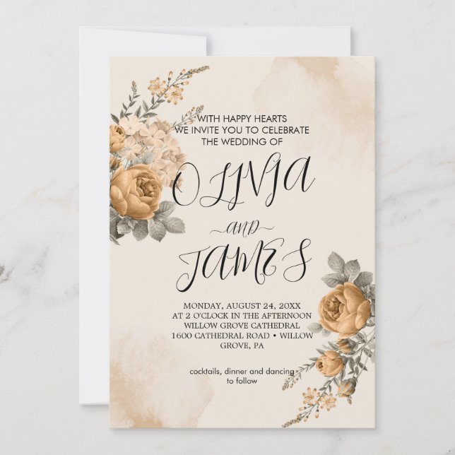 Höst Boho Blommor | Modern Bröllopsinbjudan Inbjudningar (Framsida)