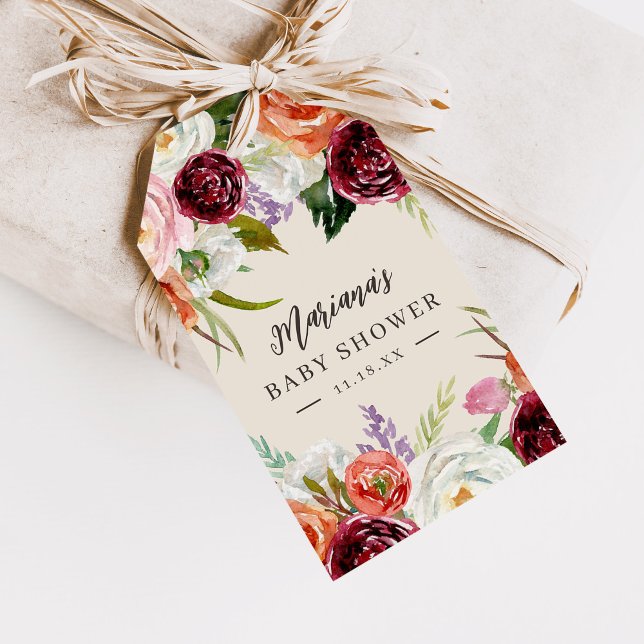 Höst Boho Blommor Personlig Baby Shower Presentetikett (Skapare uppladdad)
