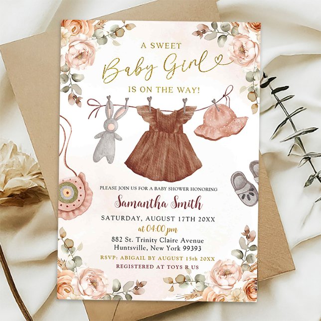 Höst Boho Höst Blommig Flickas Babykläder Shower Inbjudningar (Skapare uppladdad)