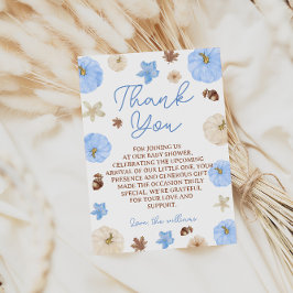 Höst Boho Pumpkin Blå Bebis Shower Tacksamhetskort Tack Kort