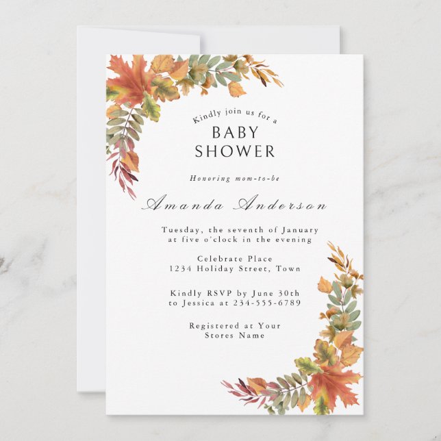 Höst Boho Rustik Bebis Shower Inbjudningar (Framsida)