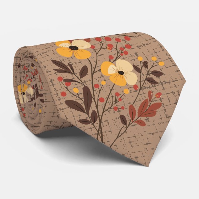 Höst Boho Vilda Blommor Bröllop Halsduk Slips (Rullad)