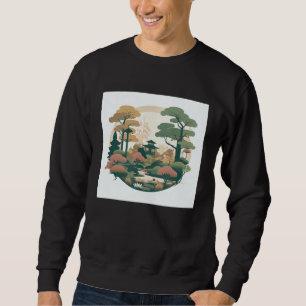 Höst Bonsai Träd Trädgård Helgedom Damm Japansk St Lång Ärmad Tröja