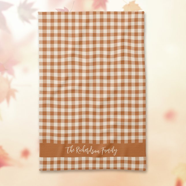 Höst Bränd Orange Gingham Höst Rutig Anpassat Namn Kökshandduk (Skapare uppladdad)