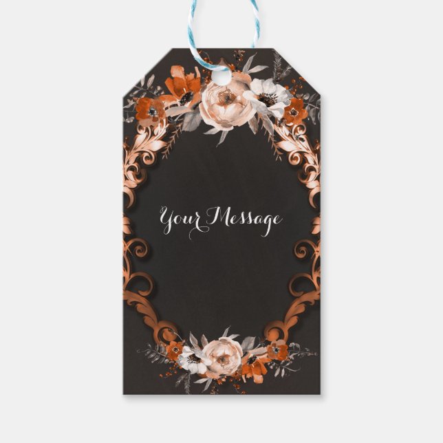 Höst Bröllop Orange Blommig Blommor Förmån Presentetikett (Framsidan)