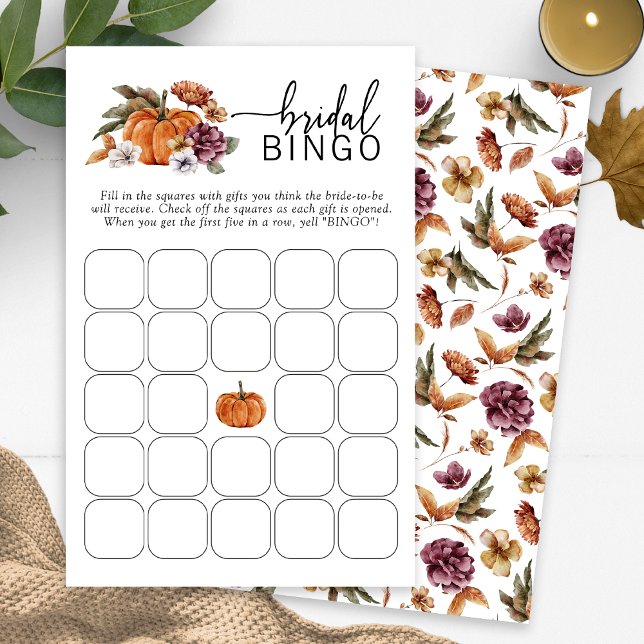 Höst Bröllopsbingo spel (Fall Bridal Bingo Game Fall In Love Bridal Shower Pumpkin Florals by Painted Paperie)