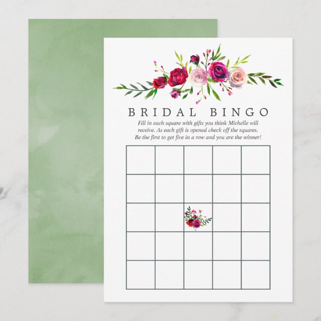 Höst Bröllopsdusch Blommig Bingo Inbjudningar (Fram/baksida)