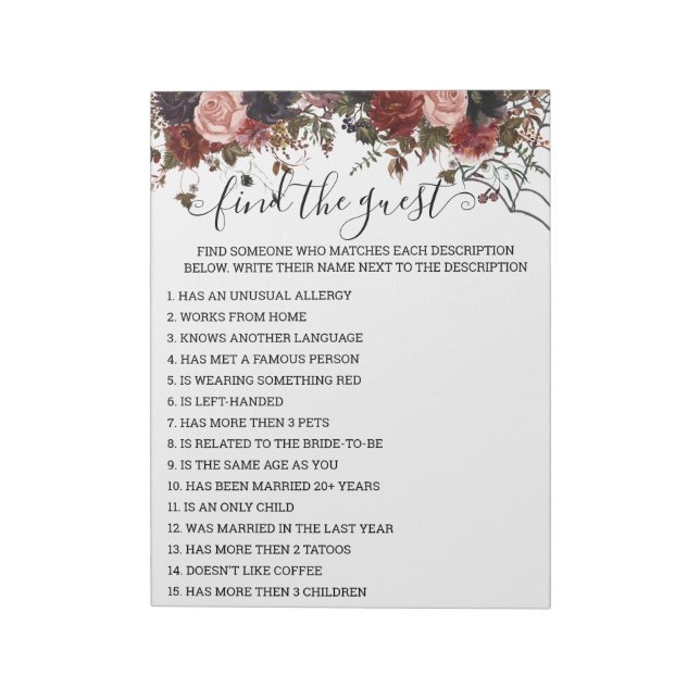 Höst Bröllopsdusch Halloween-spel Blommig Anteckningsblock (Roterad)