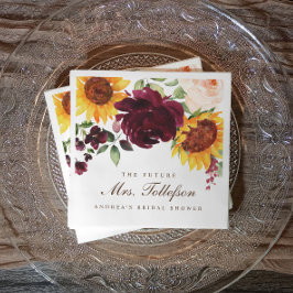 Höst Bröllopsdusch Sunflower Roses Burgundervin Pappersservett