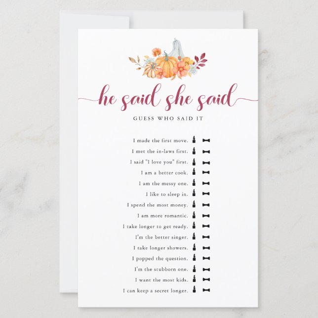 Höst Bröllopsfest Förlovning Pumpa Han Sa Hon Sa S (Framsida)