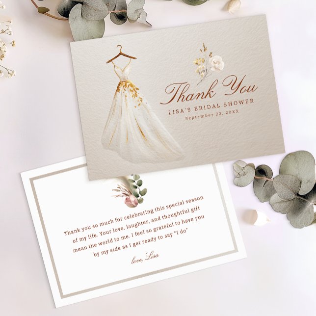 Höst Bröllopsfest Platt Tacksamhetskort med Klänni Tack Kort (Thank you card)