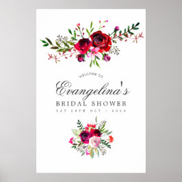 Höst Bröllopsfest Vattenfärg Blommig Välkomstskylt Poster