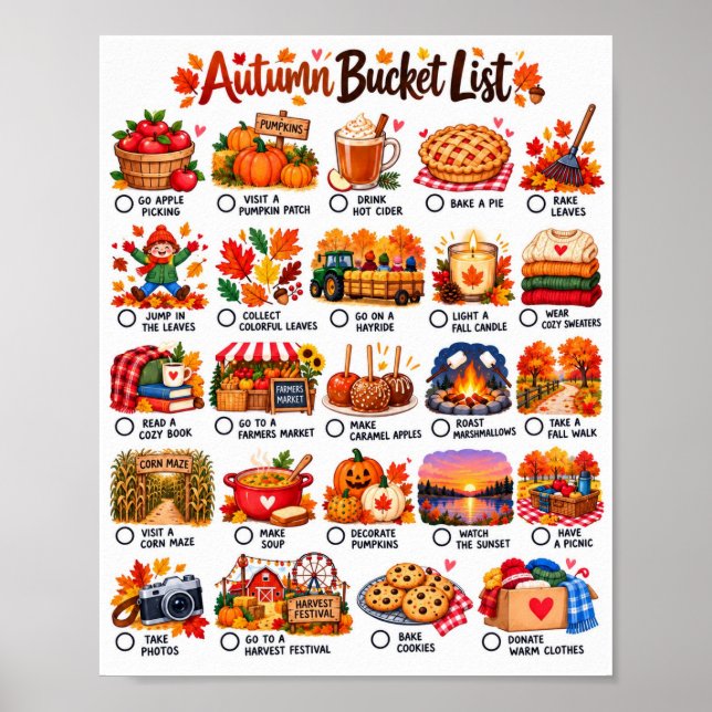 Höst Bucket List - Mysiga höstaktiviteter Poster (Framsidan)