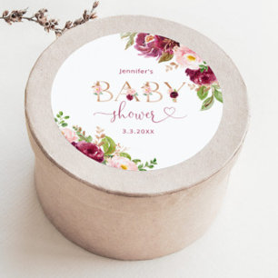 Höst burgunder guld blommig baby shower runt klistermärke