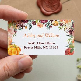 Höst Burgunder Orange Pumpa Blommor Löv Adressetikett