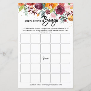 Höst Burgunder Rodnad Blommig Bröllopsfest Bingo