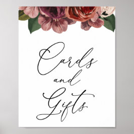 Höst Burgundiska Blommiga Kort och Presentkort Sky Poster