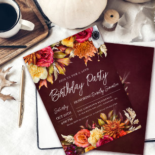 Höst Burgundy Blommor Chic Skrift 40-årsdag Inbjudningar