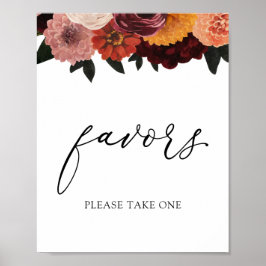 Höst Burgundy Blommor Förmånsskylt Poster