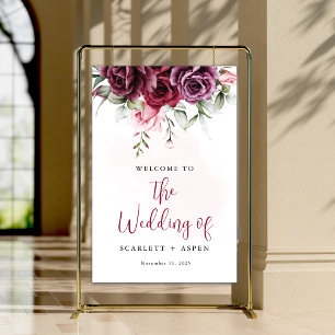 Höst Burgundy Merlot Blommig Välkomstskylt Poster