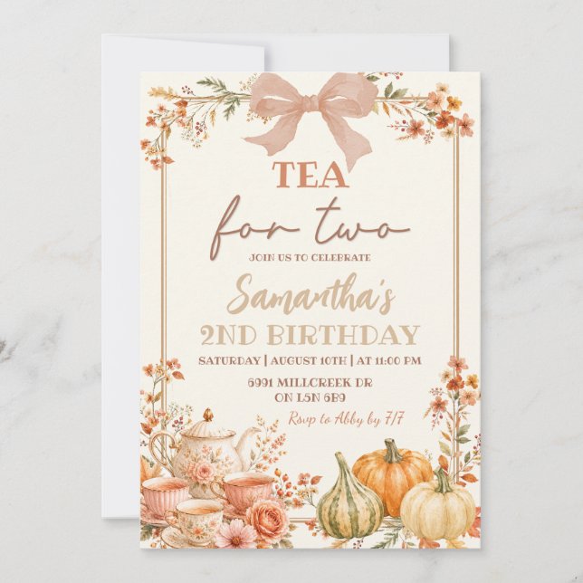 Höst Coquette Tea For Two Andra Födelsedagen  Inbjudningar (Framsida)
