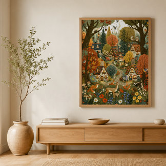 Höst Cottagecore Söta Djur Barnkammardekor Poster