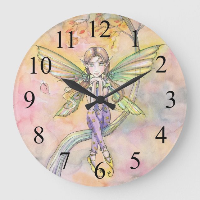 Höst Cute Fairy Wall Clock Stor Klocka (Framsida)
